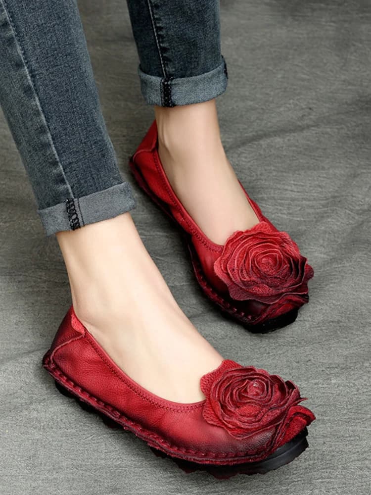 Birkuir Retro scarpe da donna mocassini fiore grande suole morbide Casual tacco basso scarpe di lusso appartamenti eleganti scarpe da donna in vera pelle