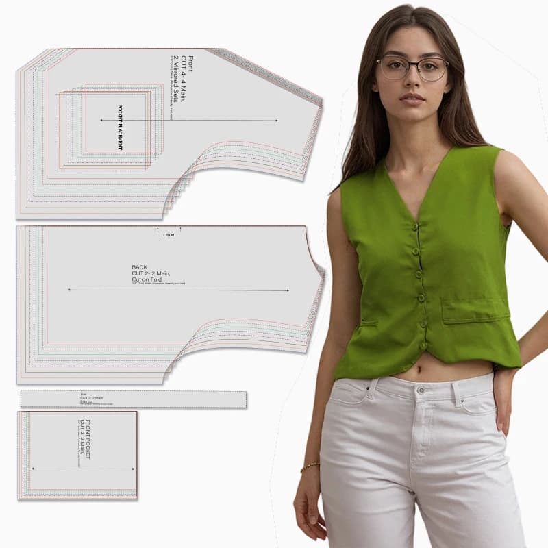 Modelli di cucito per gilet da donna in 8 taglie (XXS-XXXL), kit da cucito per principianti per abbigliamento donna