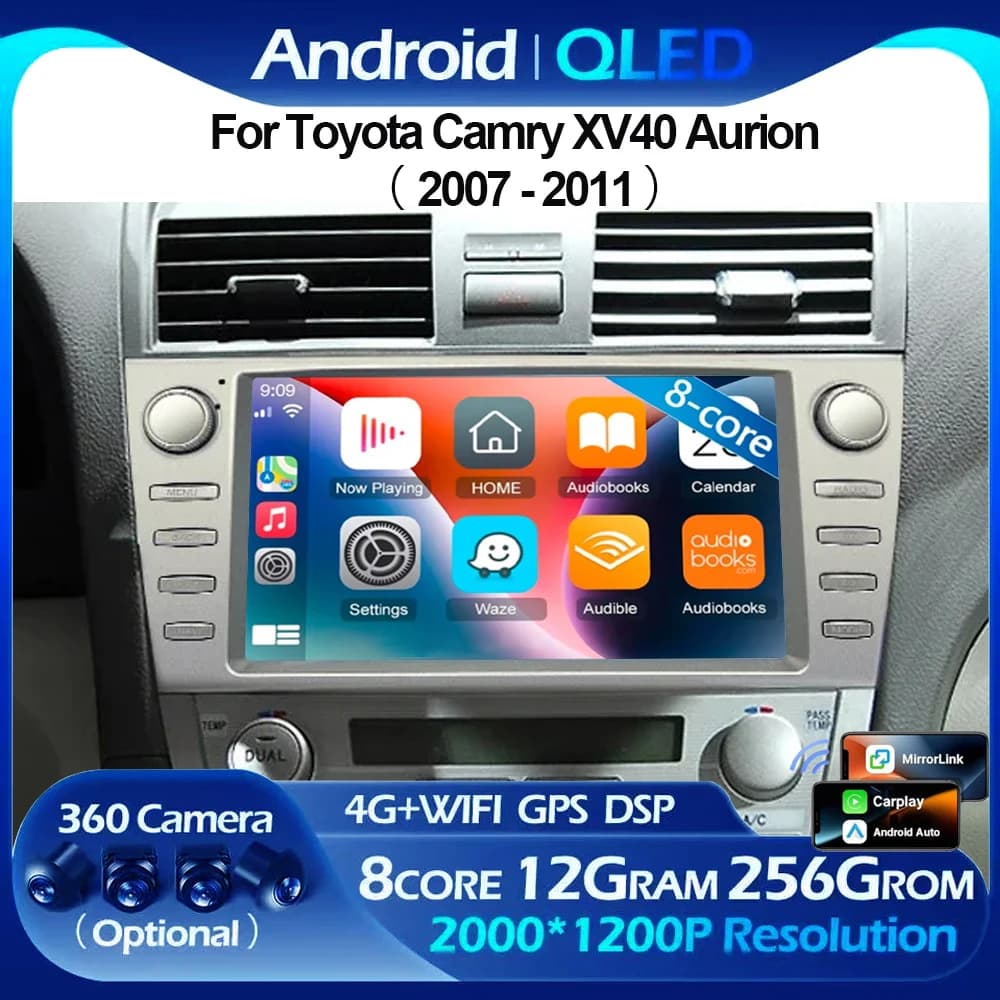 Car Radio Android 16 For Toyota Camry XV40 Aurion 2007 - 2011 DSP Carplay Head Unit Multimedia Player GPS Navigation Stereo WIFI