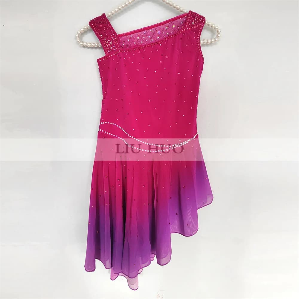 LIUHUO Abito da pattinaggio di figura per danza sul ghiaccio Donna Ragazza adulta Adolescenti Personalizza Body da competizione per prestazioni in costume senza maniche Rosso