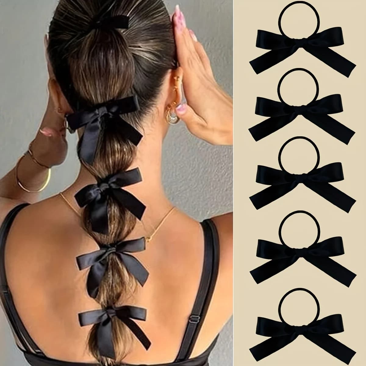 5 pezzi stile donna, alla moda e carino, fermaglio per capelli con fiocco nero, adatto per l'uso quotidiano, accessori per capelli regalo consigliati