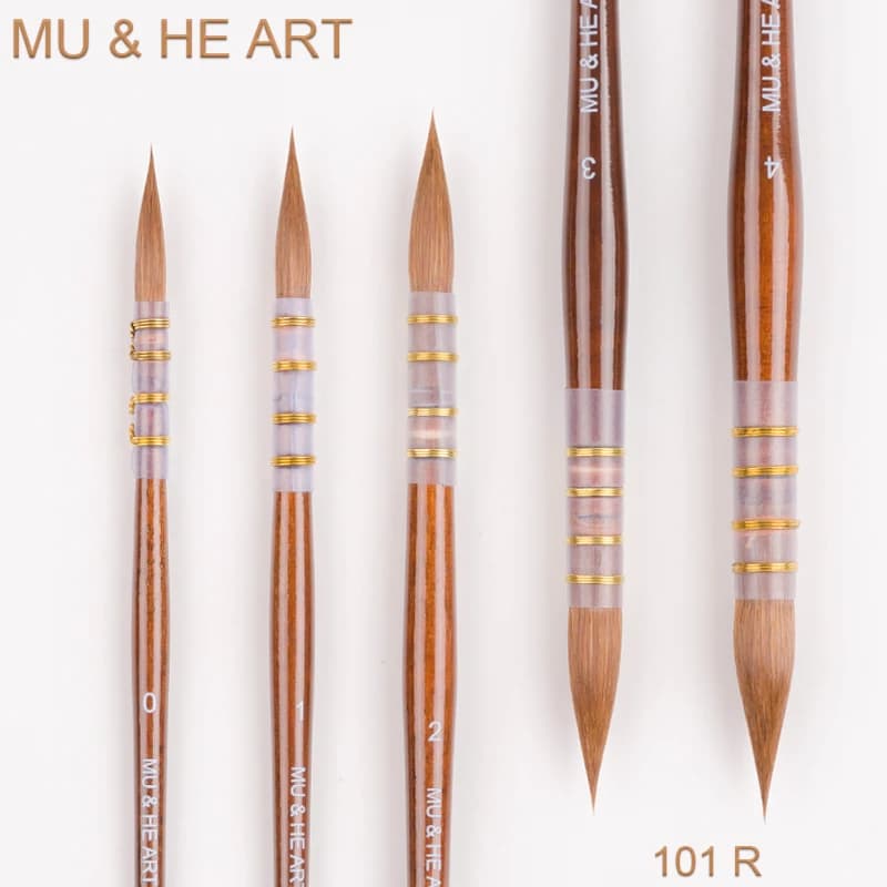 Alta qualità Kolinsky Sable Hair Mixed acquerello pittura pennello Mop Hook Pen testa tonda manico in legno marrone 101R MU HE ART