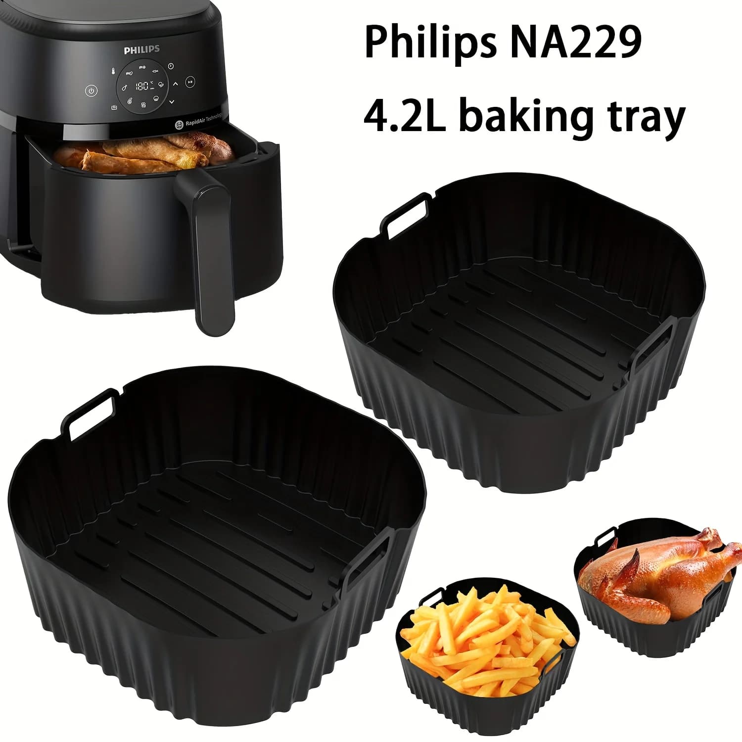 Silicone oven pan 1/2 pieces for air fryer suitable for Philips model NA229 with non-stick surface Microwave ovens easy to clean