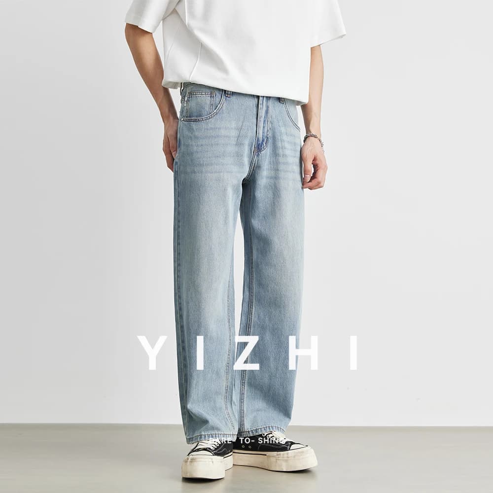 Men's Straight Jeans 2025 Summer New Thin Denim Trousers Casual Loose Outdoor Wide-leg Pants Fashion Nine-point Pants 28-36