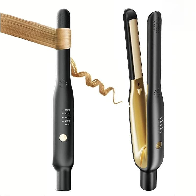 Mini piastra per capelli e bigodino 2 in 1 - Riscaldamento rapido in ceramica 140-220 ° C - Ferro da stiro portatile per uomo e donna