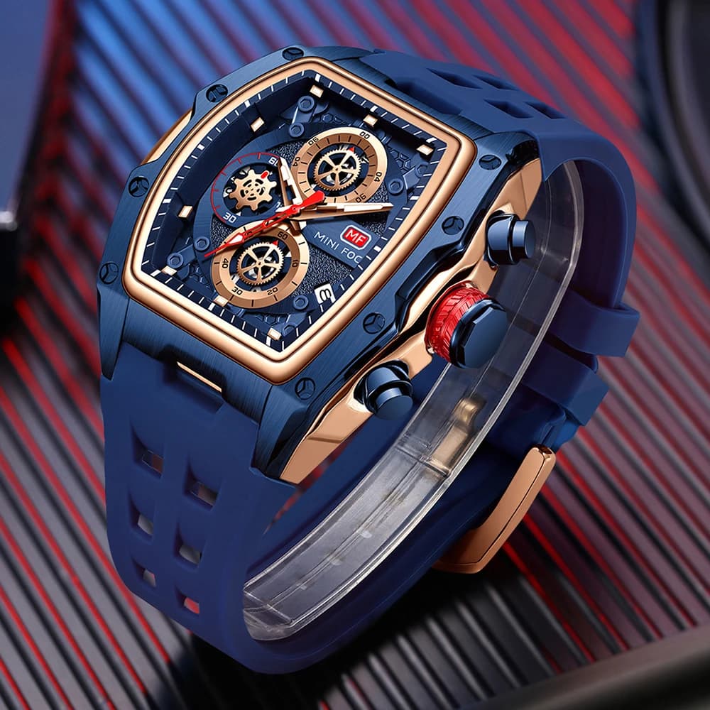 MINI FOCUS Sports Multifunction Quartz Watch for Men Blue Silicone Strap Fashion Mens Watches Top Brand Luxury Watches 0473G