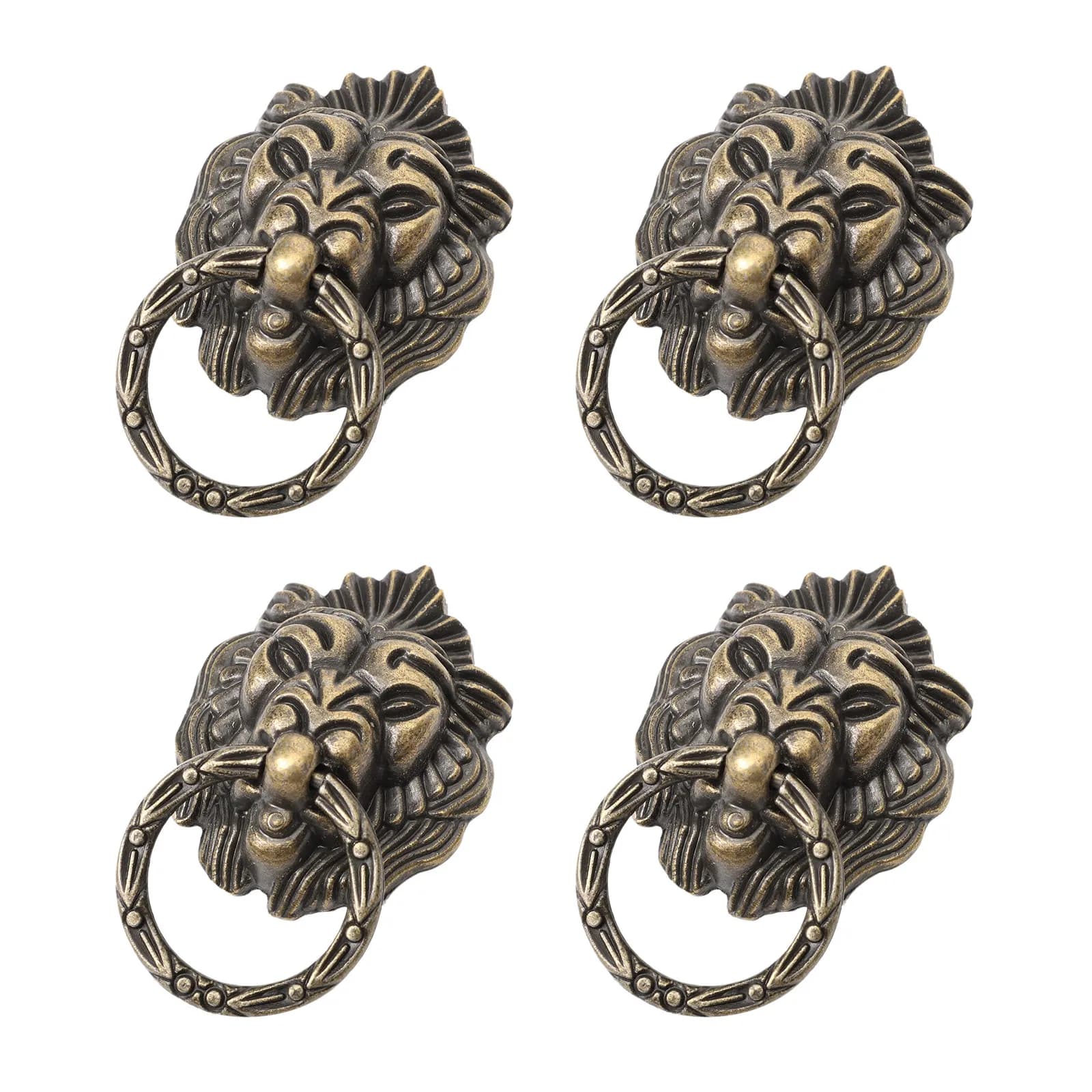 Maniglia per armadio con design a testa di leone, 4 pezzi, in lega di zinco, stile vintage cinese, maniglia per cassetto, resistente alla ruggine