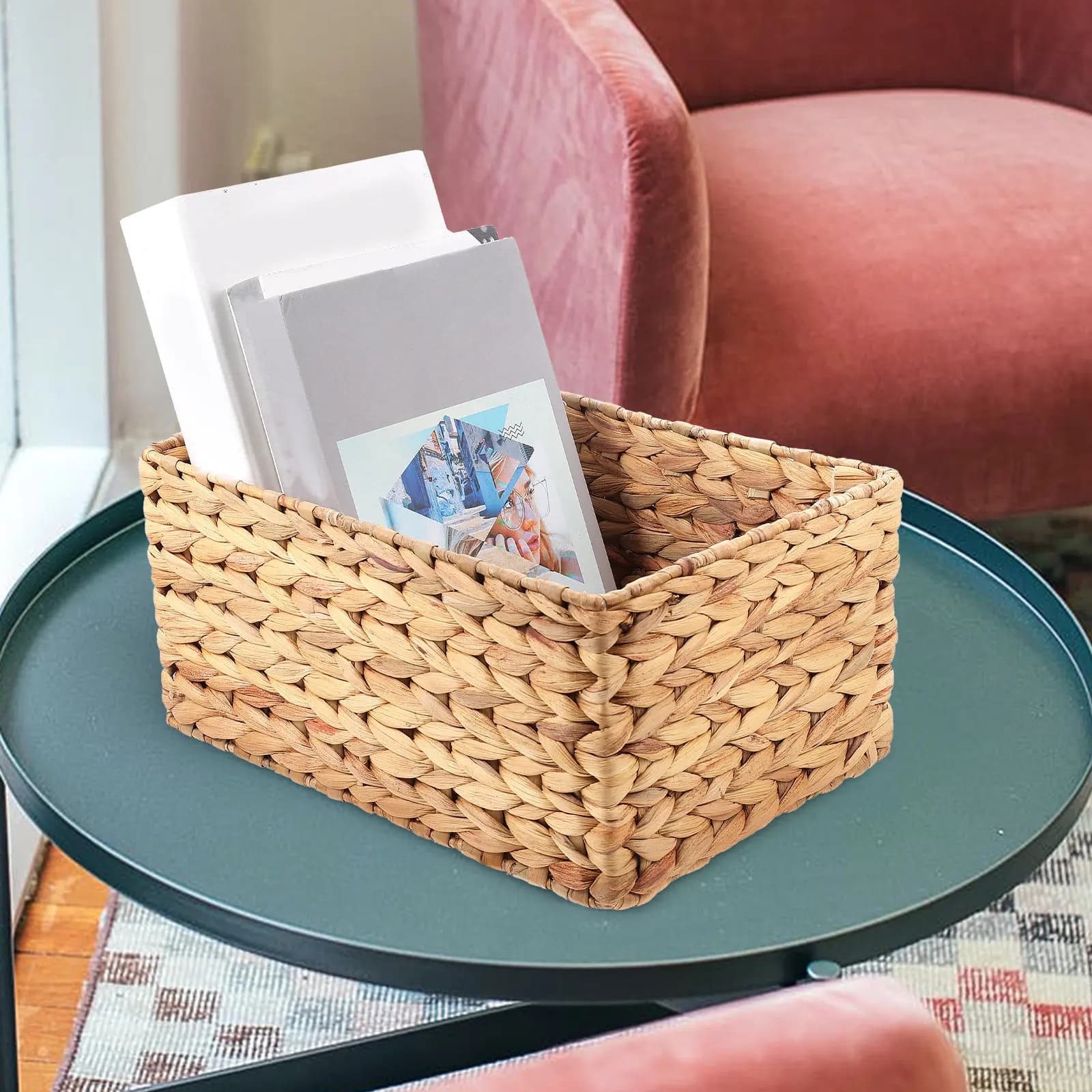 Cesto portaoggetti in paglia intrecciata, decorativo, fatto a mano, per frutta, libri, asciugamani, fiori secchi - Bellezza naturale