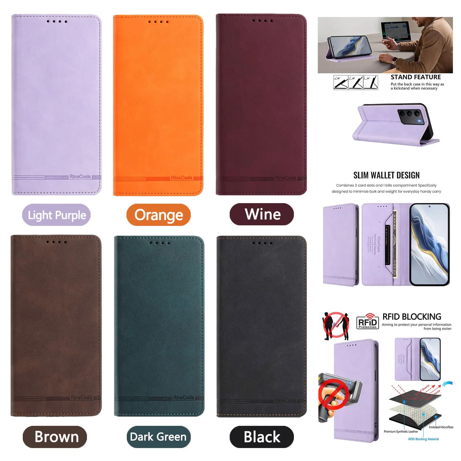 Custodia a Portafoglio Magnetica di Lusso in Pelle per OPPO Realme C75 C71 C67 C65 C63 C61 C55 C53 C51S C51 - Cover Protettiva