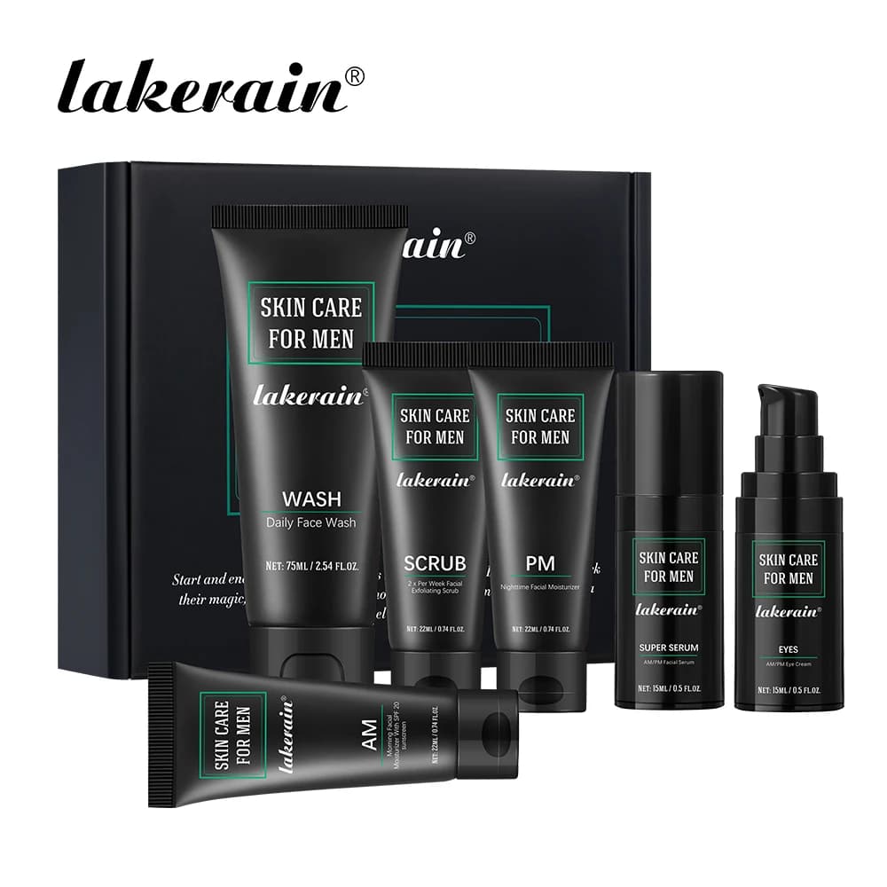 Lakerain Skin Care Kit for Men Oil Control Skin Cleaner Increases Hydration Deep facial cleanup 7 pieces per set Travel Skin Care Kit