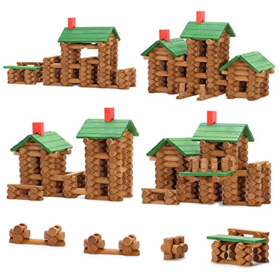 Set di Costruzione Casa in Legno da 665 Pezzi per Bambini, Kit di Costruzione STEM Classico Compatibile con Lincoln Logs per 3+ Anni