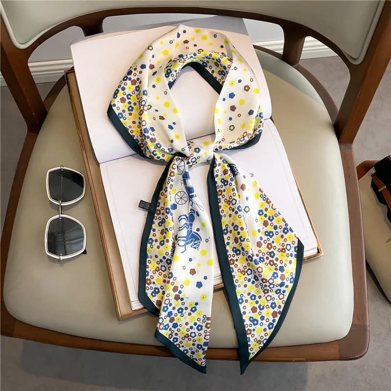 Sciarpa Lunga in Seta Stampata alla Moda per Donna, Fascia per Capelli di Lusso, Nastro Morbido in Seta Satinata, Sciarpa da Collo, Sciarpa per Borsa, Cintura da Polso per Uso Quotidiano