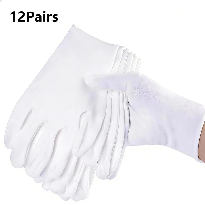 12 Pairs White Cotton Work Gloves High Stretch Soft Gloves for Dry Hands, Film Handling SPA Ceremonial & Household Cleaning