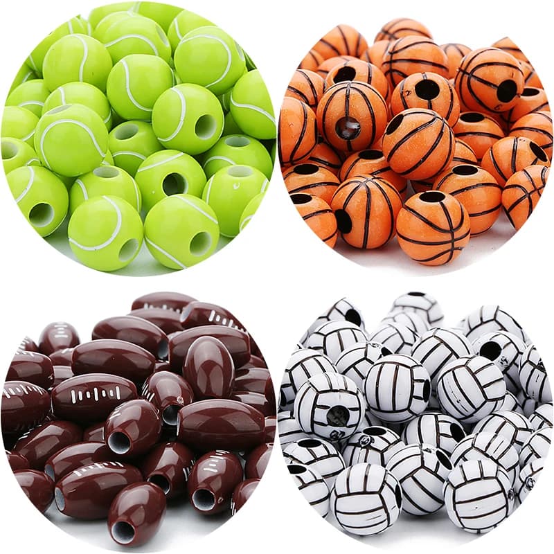 50 pcs/lot 12mm Acrylic Beads Basket Tennis Rugby Volleyball Amethyst Beads for FAI Bracelets by TE Creation of Jewelry Wholesale Sports
