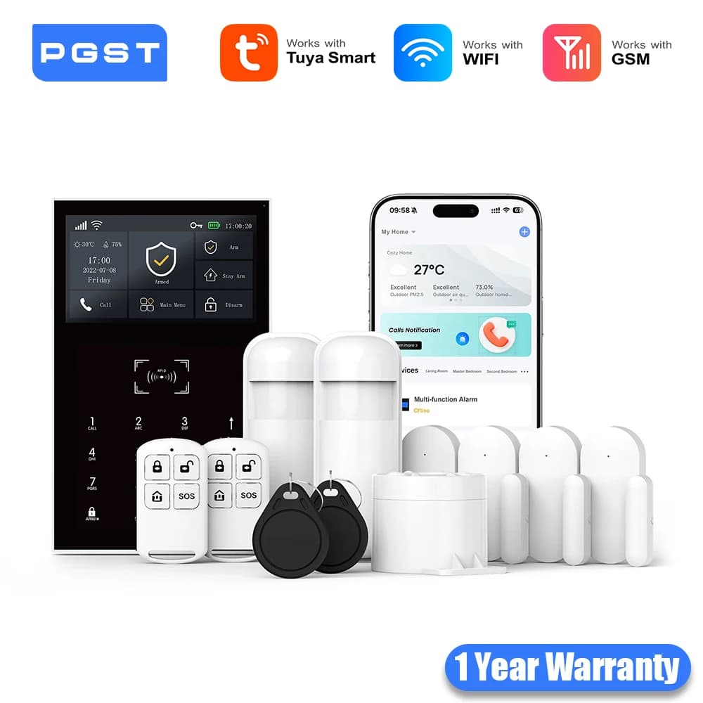 PGST WiFi 2G GSM Sistema di allarme domestico Tuya Protezione di sicurezza Allarme Kit sistema di sicurezza Automazione Smart Life Sensore porta di movimento