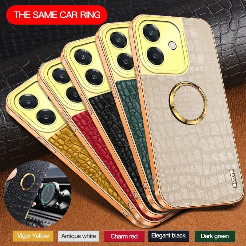 Crocodile PU Leather Silicone Case for OPPO A38 A18 A3x A40m A5 Pro 4G 5G Shockproof Magnetic Ring Holder Soft Cover Phone Cases