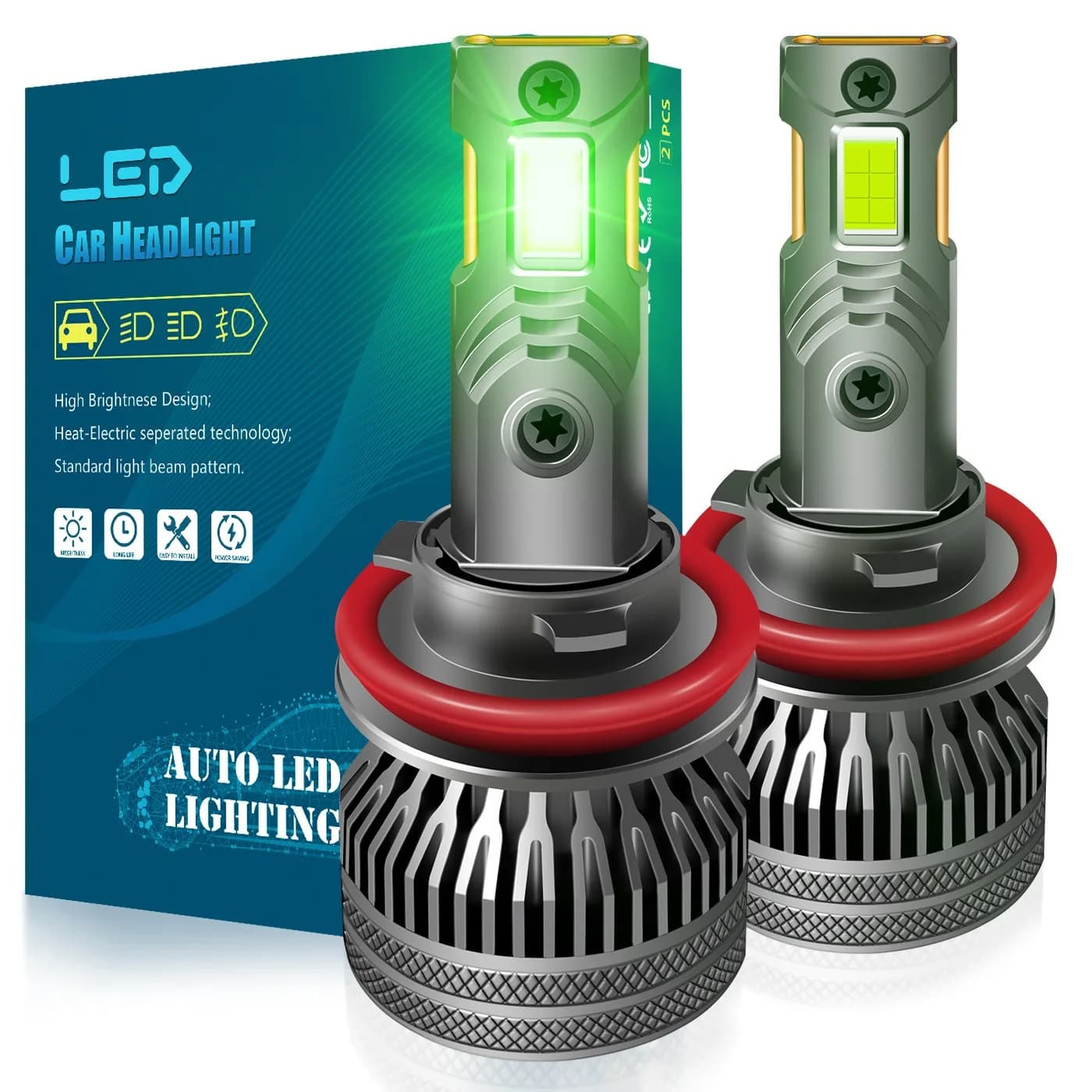 70W Green Lemon Dual Copper Tube LED Headlight Bulbs H8 H9 H11 H16 HB3 HB4 HIR2 H10 9005 9006 9012 9145 5202 H1 H3 H7 PSX24W