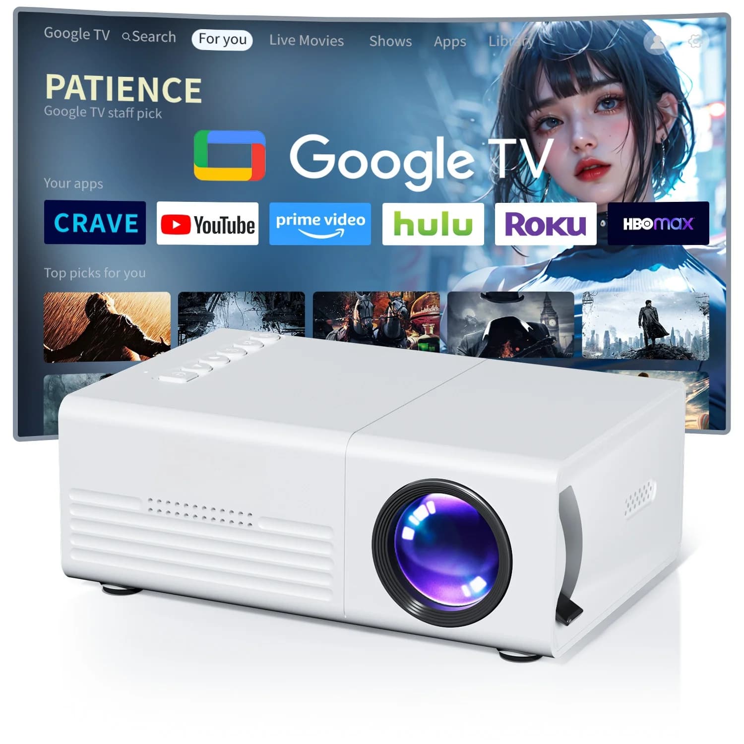 Mini Proiettore AOC TFT LCD con Wifi e Bluetooth, Proiettore Smart per Home Cinema e Teatro all'Aperto, Lettore Multimediale ad Alta Definizione
