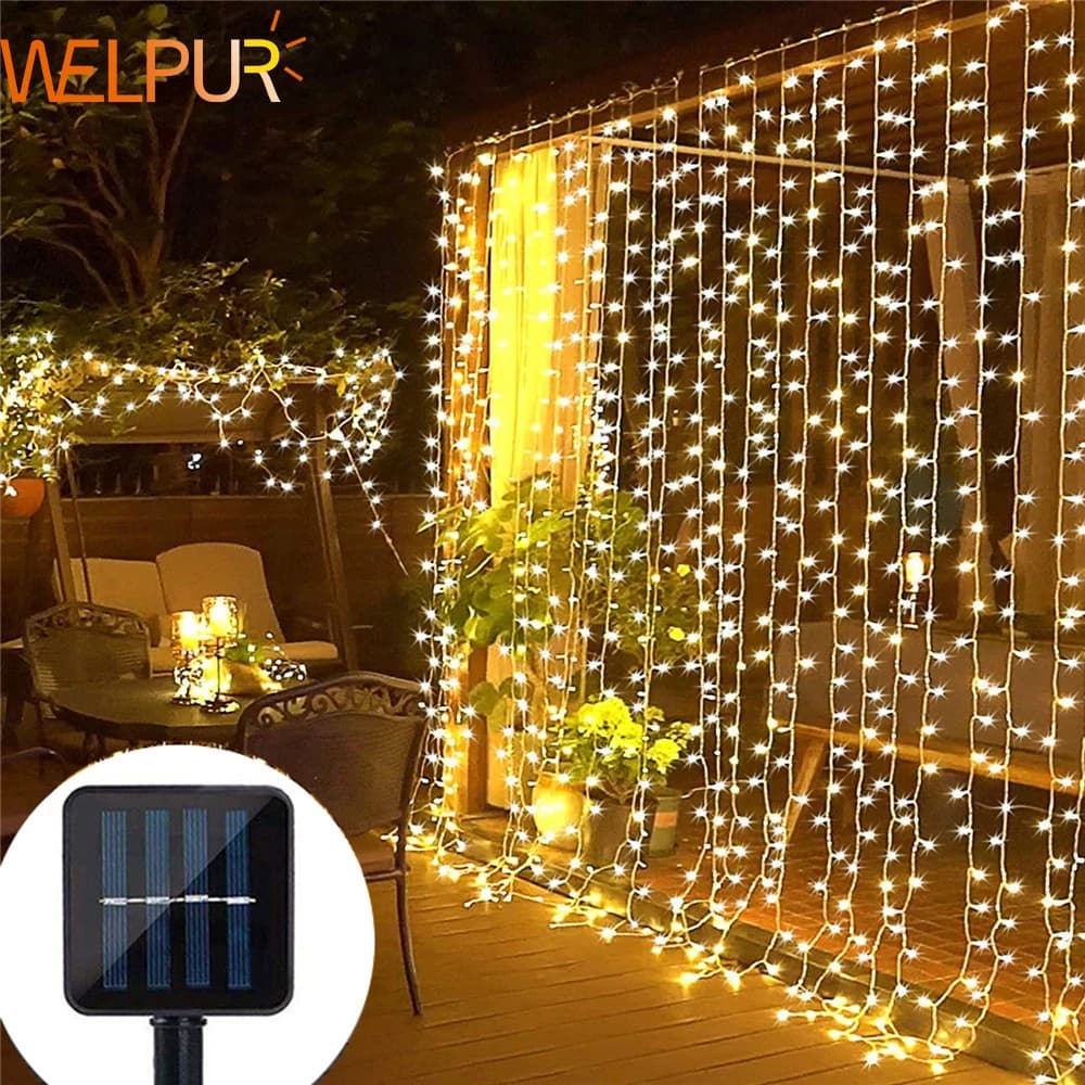 Luce per tende solari LED per esterni impermeabili 300 led Ghirlanda Decorazione Luci a corda Cortile Fata di Natale Ghirlanda di luci a corda
