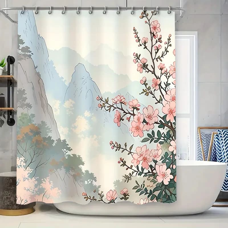 Elegante tenda da doccia floreale per bagno - Impermeabile e resistente con design a fiori vivaci Gancio gratuito Facile da pulire