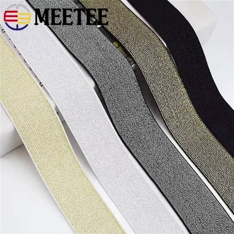 2/5/10 Metri Meetee 10-50mm Oro Argento Fascia Elastica di Seta Glitter Tessitura di Gomma FAI DA TE Cintura Abito Cintura Accessori Per Cucire