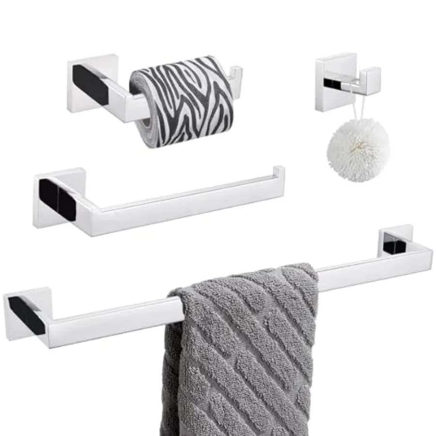 Set di accessori da bagno in acciaio inossidabile 304 cromato lucido, 4 pezzi, include gancio per accappatoio e porta carta igienica