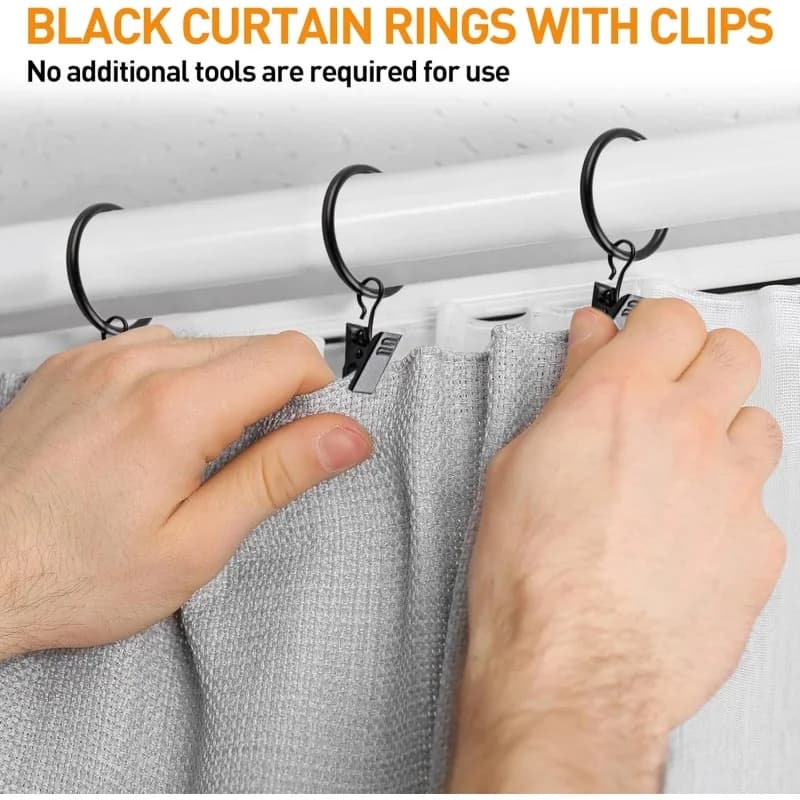 12 anelli per tende circolari neri con clip, ganci per tende da doccia, clip per tende, diametro interno spesso 4 mm 35 mm