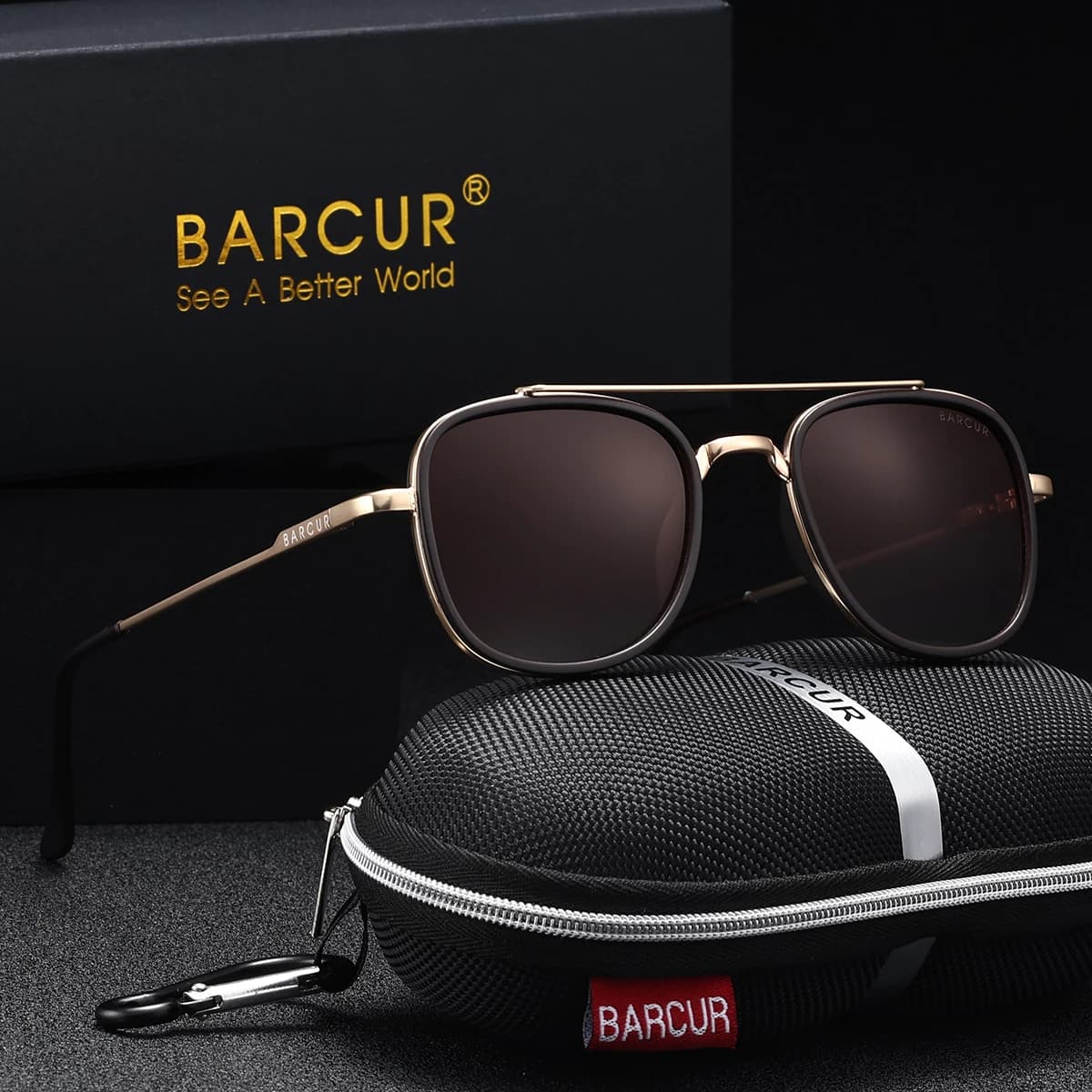 BARCUR Occhiali da sole da uomo dal design unico Durevole doppio fascio Montatura in metallo Antiscivolo Comfort Copri piede Occhiali da sole polarizzati parasole