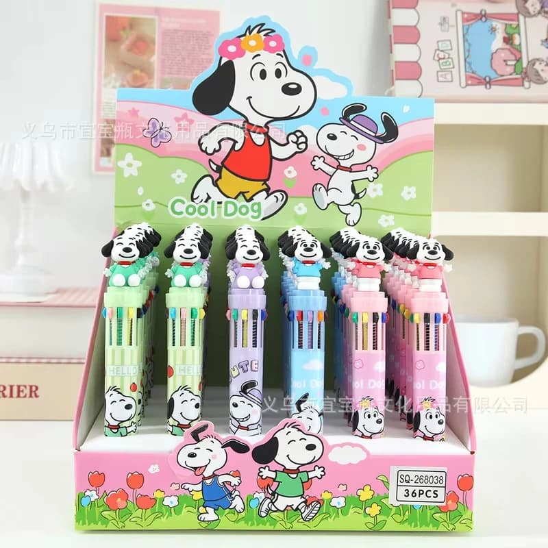6/18/36Pcs Anime Snoopy 10 Colors Press Ballpoint Pen Diy Color Notebook Pen Student Key Marker Stationery Gift Wholesale