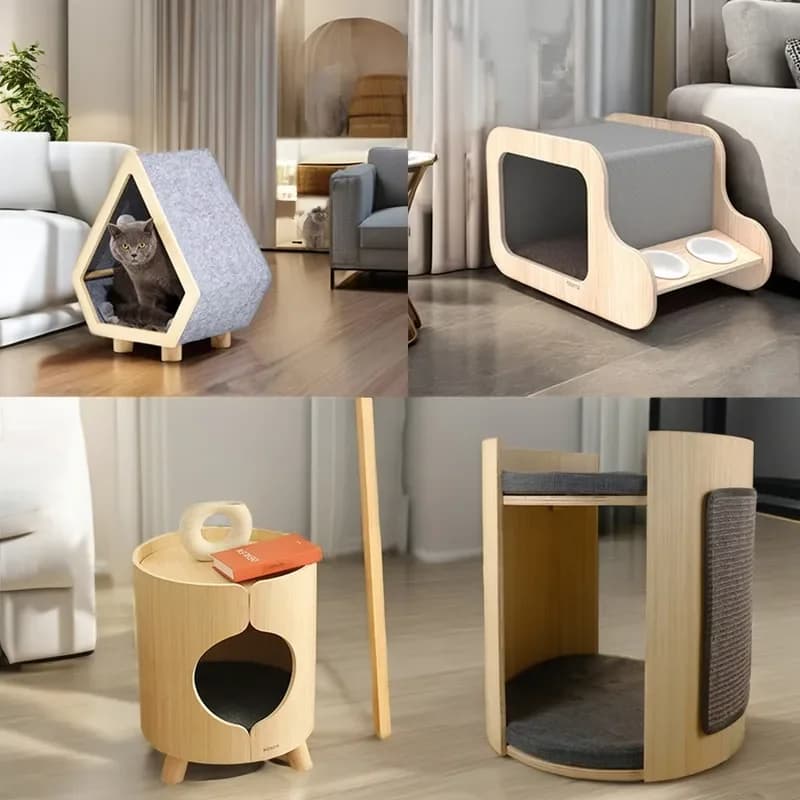Foldable Cat Tree House for Indoor and Outdoor Waterproof Wooden Cat House
