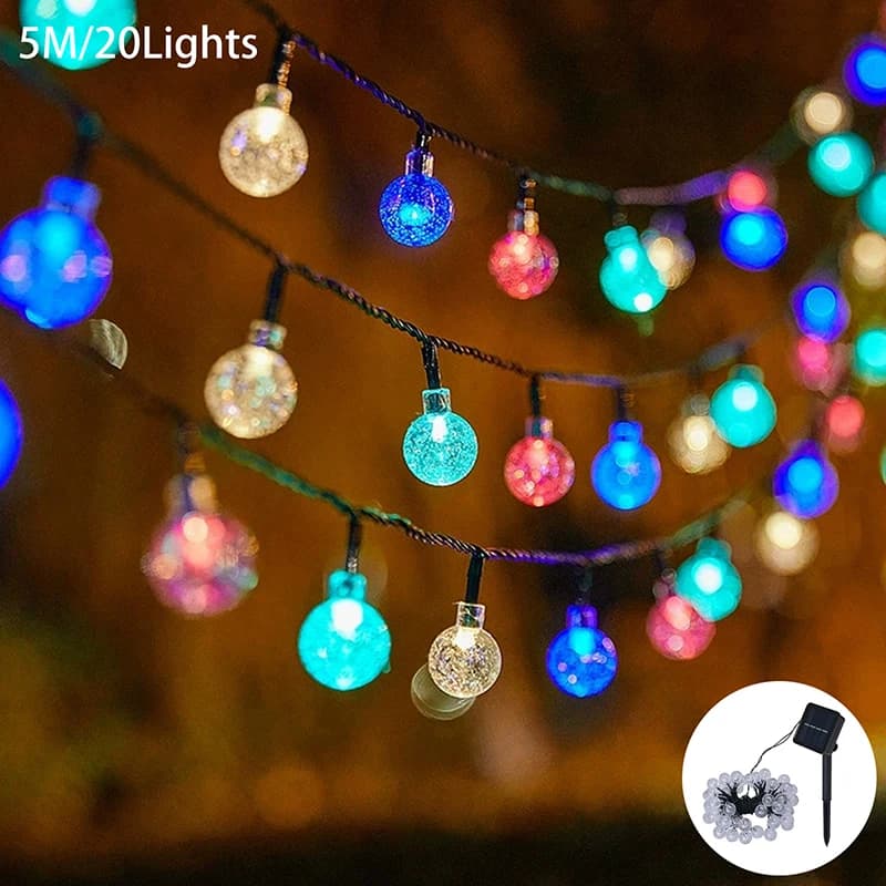 1 set di luci a stringa solare luci a globo di cristallo per esterni luce fata a festone solare impermeabile per decorazioni per feste in giardino