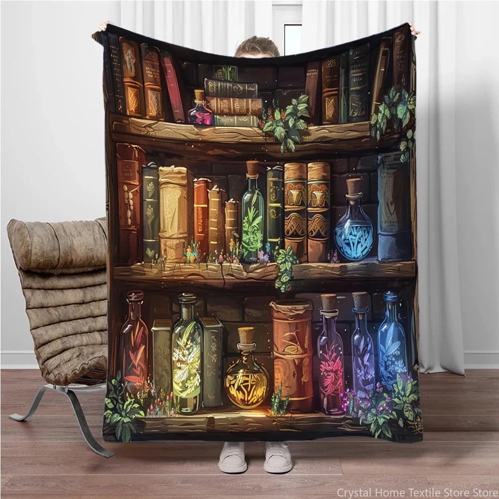 Coperta da tiro in flanella Bottiglia magica Scaffale Stampa 3D HD, adatta per divani, letti, uffici, viaggi, sedie da campeggio, coperta calda regalo