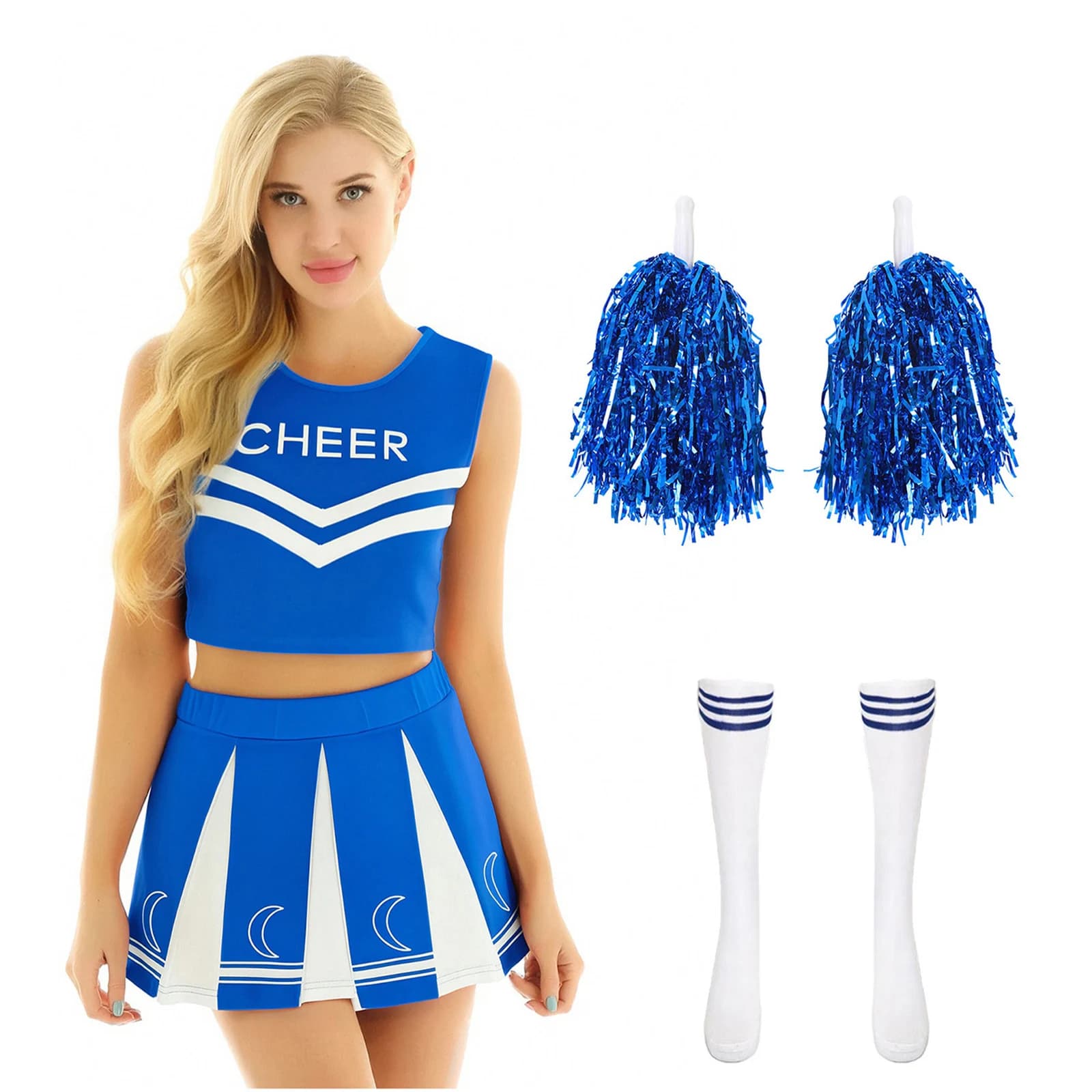Costume cosplay da cheerleader da donna, studentessa, cheerleader, danza, performance, uniforme, lettera stampata, top corto, gonna a pieghe, calzini