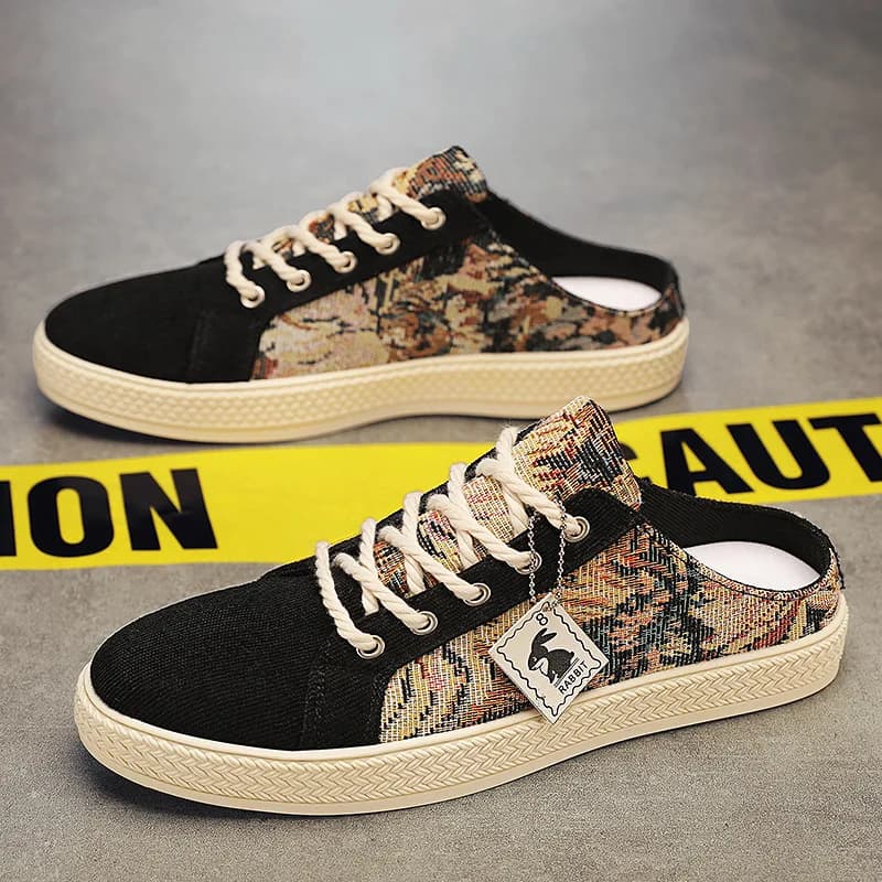 Scarpe estive in tela da uomo traspiranti, modello mule con punta chiusa, slip-on casual, taglie grandi