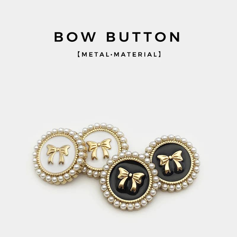 10Pcs/Lot Exquisite Pearl Bow Shape Metal Buttons Casual Suit Coat Clothing Accessories High-grade Decorative Black Bow Button