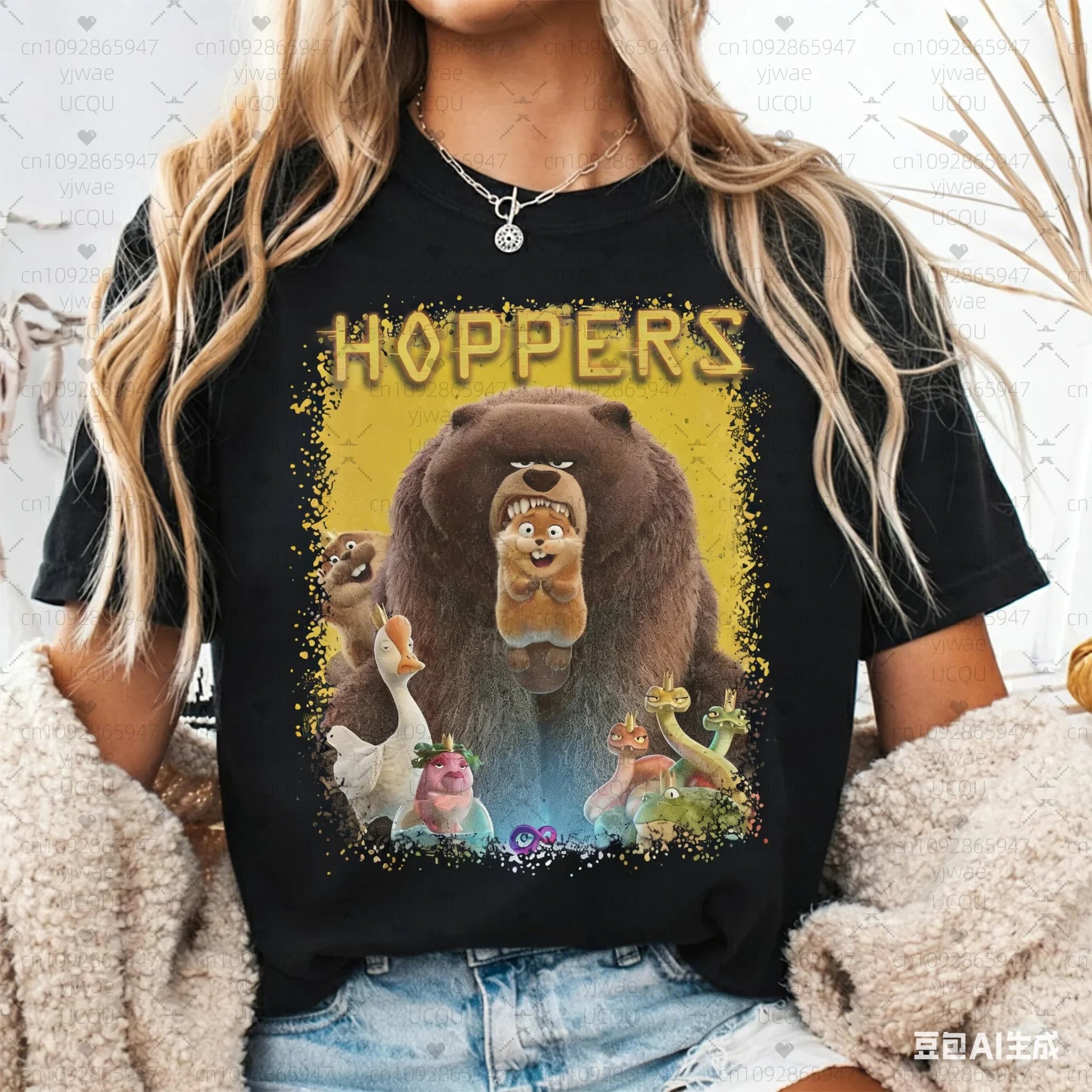 T-shirt da donna estiva 2026 a maniche corte con stampa Pixar Hoppers, girocollo, abbigliamento femminile a tema cartone animato