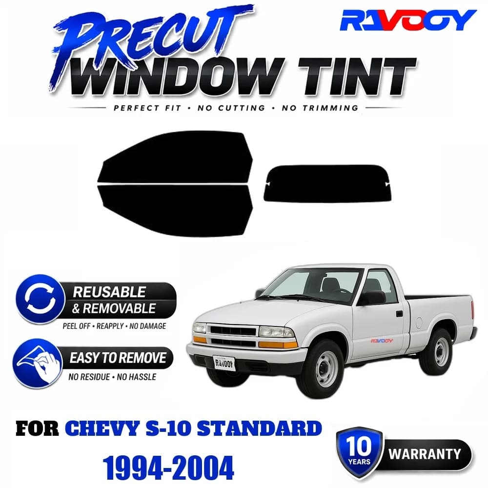 RAVOOY Precut Window Tint, Reusable Removable EPU Film, Custom Fit for Chevy S-10 Standard 1994-2004, UV Heat Protection
