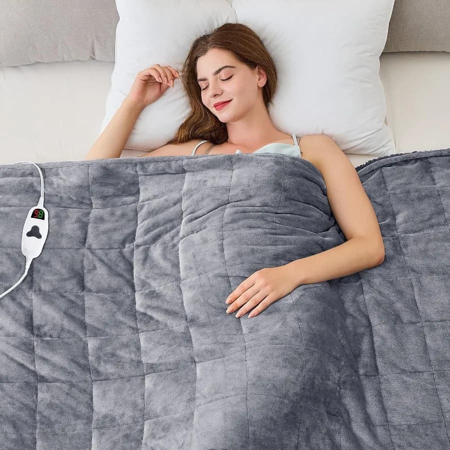 Coperta ponderata riscaldata per adulti Coperta riscaldata ponderata 48" x 72" 15 libbre Coperta elettrica ponderata in pile Sherpa Riscaldamento morbido