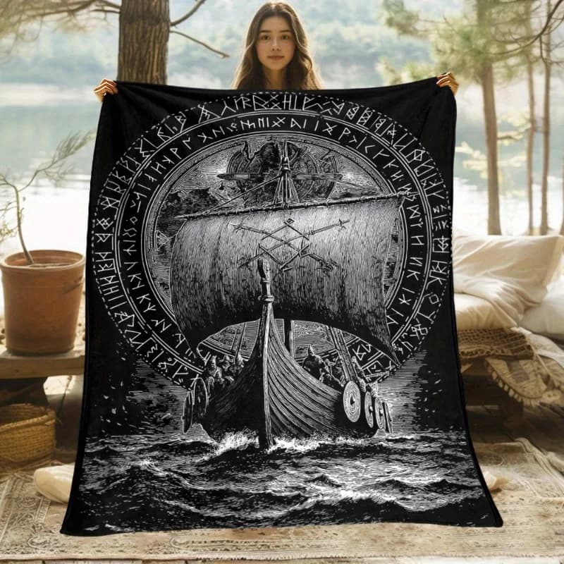 [Manta per nave pirata vichinga] Coperta portatile per nave pirata vichinga da 1 pezzo - Flanella leggera per tutte le stagioni, morbida e calda