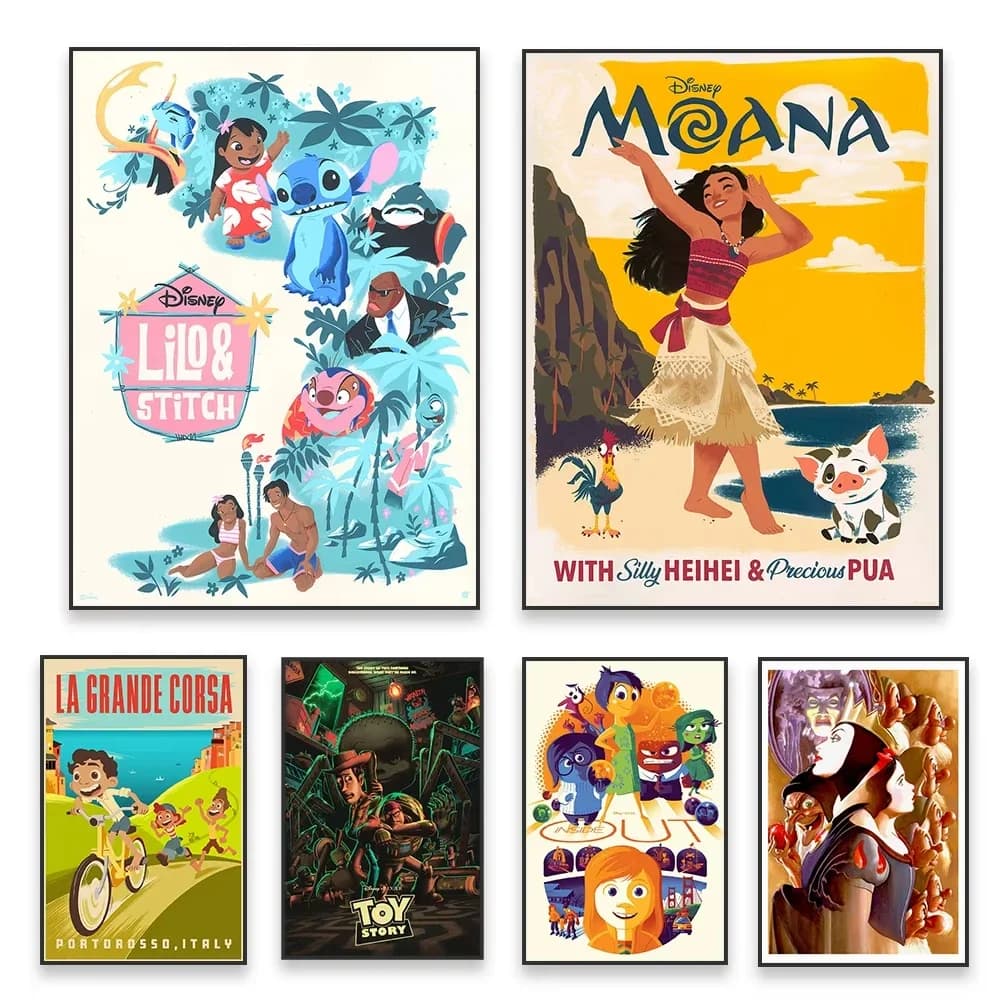Poster Retro Disney Inside Out, Arte Murale Graffiti, Stampa Moana, Poster Cartoon Stitch, Stampe su Tela, Decorazioni Murali per Cameretta