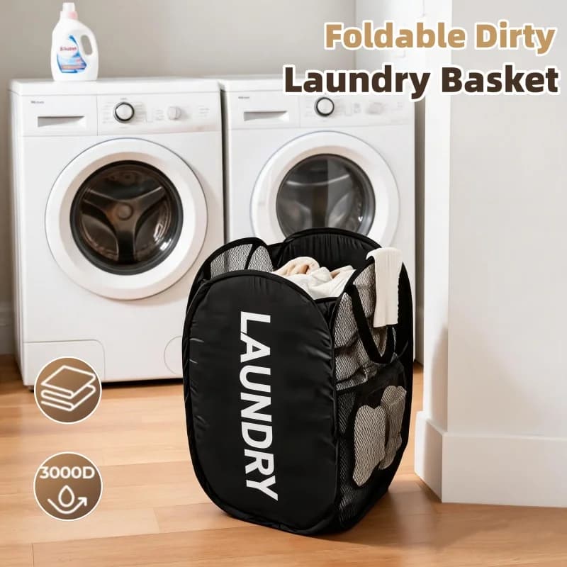 Mesh Pop-up Laundry Basket, Foldable Dirty Laundry Bag, Large-Capacity Baby Clothes Storage Basket Toy Storage Box Bathroom Item
