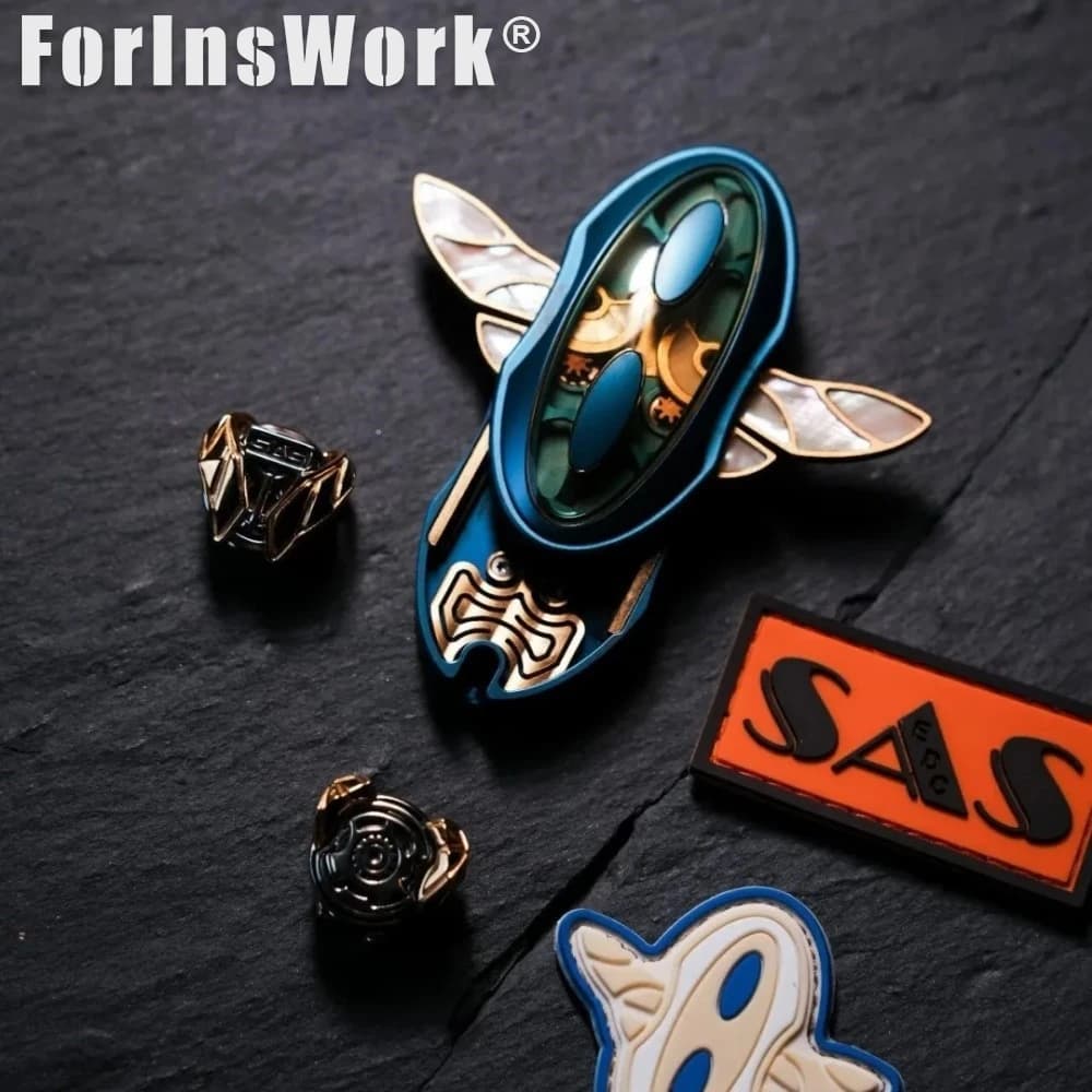 SAS Titanium Alloy Blue Coating Kunpeng Linked Slider & Click Spinner | EDC Metal Stress Toy Metal Fidgets Toys