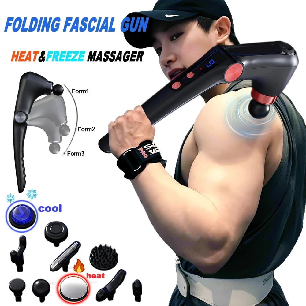 Fascia Gun Massage with Hot and Cold Heads Adjustable Angles Massager Gun for Percussion Back Muscle Neck Body Fitness