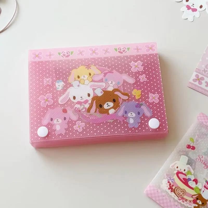 Scatola Portadocumenti A6 con Bottone Diagonale a Pois, Design Kawaii Cartoon Sugarbunnies, per Cancelleria Studenti, Regalo Creativo