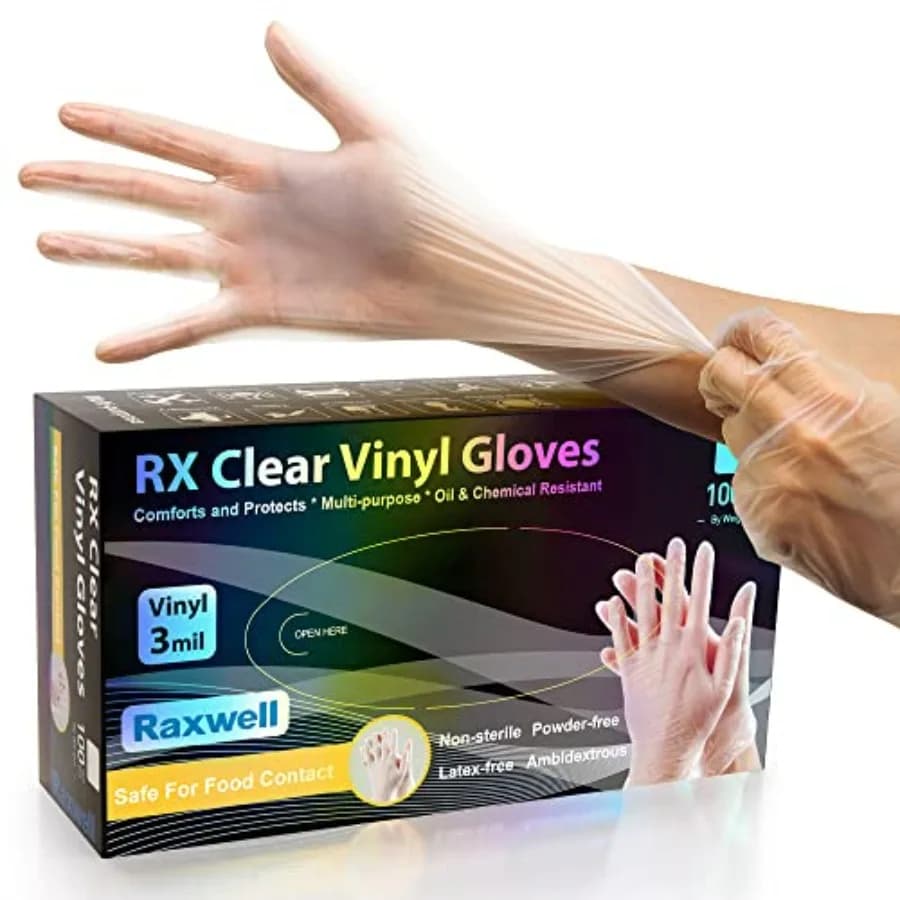 Guanti in Vinile Trasparente da 3 Mil - Guanti Monouso per Alimenti - Guanti Resistenti allo Strappo Senza Lattice - Per Cucina e Pulizie