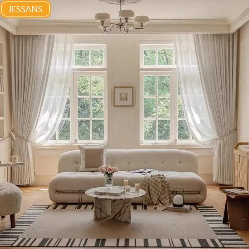 Black and White Checkered Jacquard Cotton Linen Window Screen Curtains for Living Room Bedroom Partition Curtains Customized
