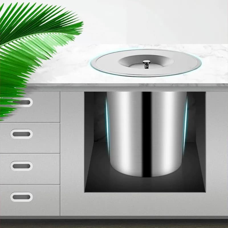 Cestino per Rifiuti da Cucina in Acciaio Inox 304, Bidone Sottolavello con Coperchio, Cestello Integrato per Bagno e Piano di Lavoro