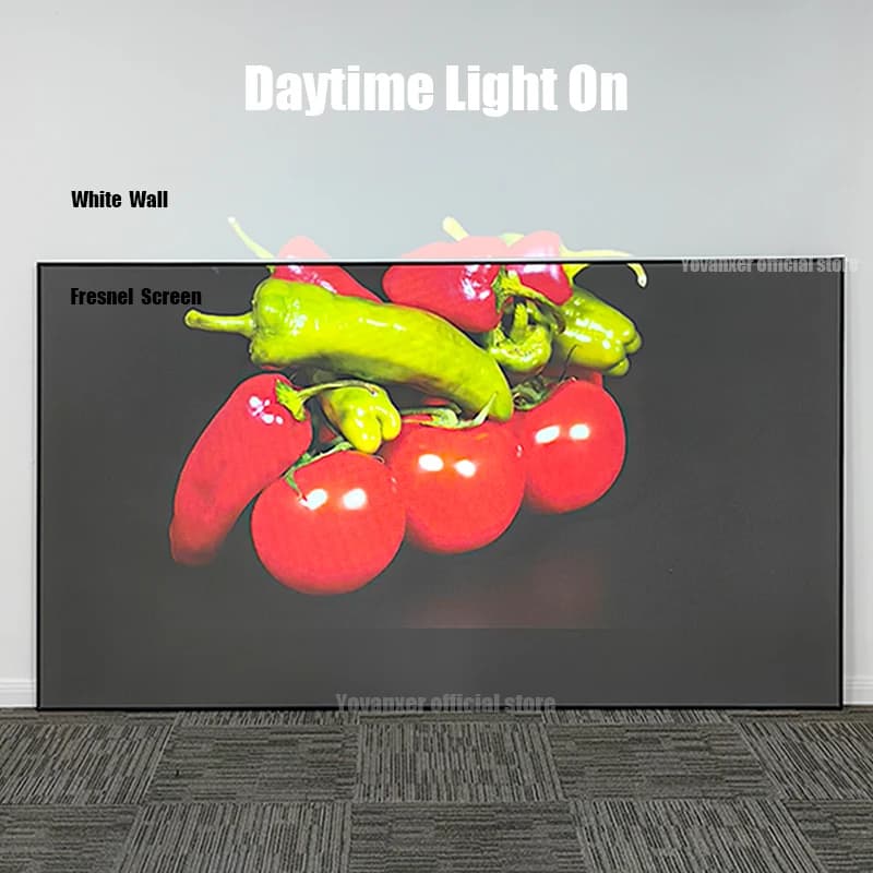Schermo di proiezione Fresnel 5.0 pro ALR a tre colori con telaio fisso per proiettori a distanza normale, che respinge la luce ambientale.