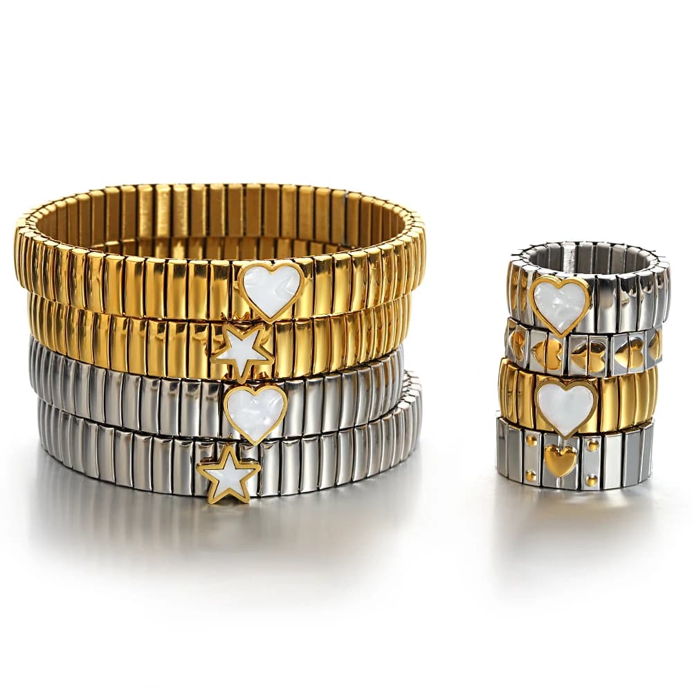 Nuovo braccialetto elastico in acciaio inossidabile conchiglia stella amore anello per donna uomo tendenza braccialetto con cinturino per orologio con ciondolo impermeabile regolabile