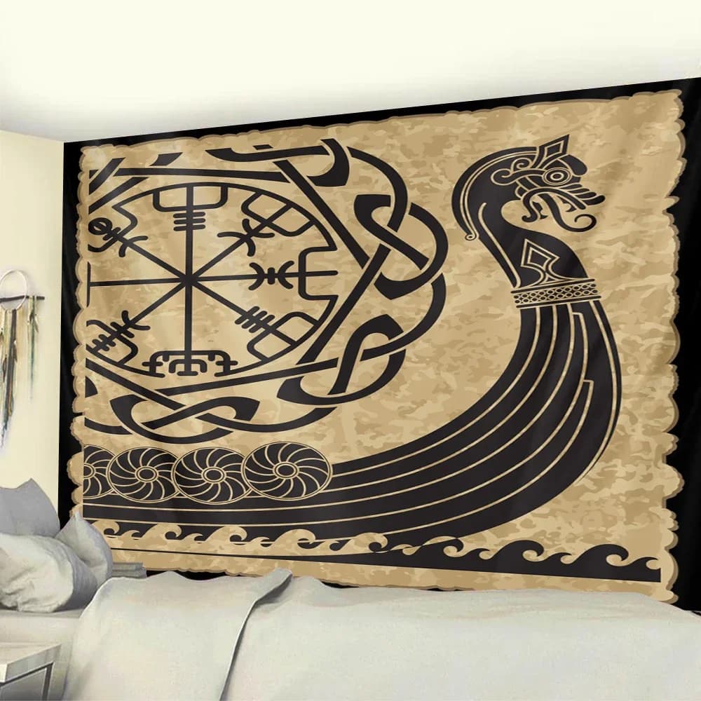 Viking Mystic Symbol House Decoration tapestry scene psychedelic tapestry Bohemian padded sofa carpet witchcraft yoga mat